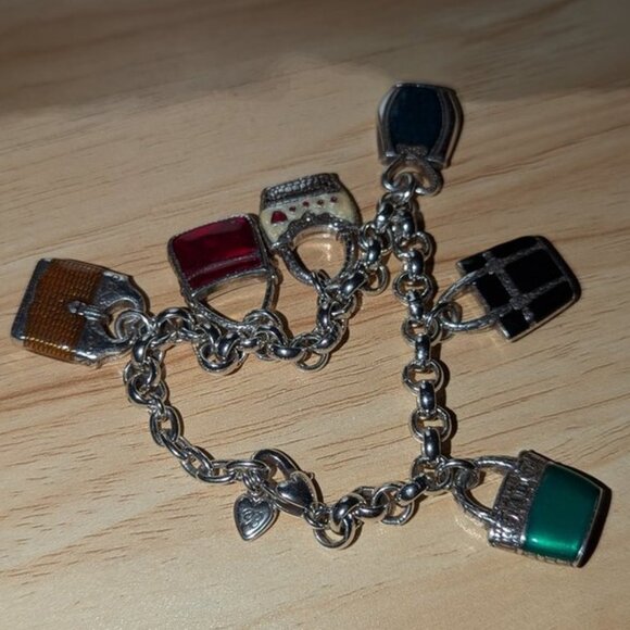 Brighton Vintage Handbag Purse Enamel Colorful Logo Chain Charm Bracelet Jewelry - Picture 6 of 6